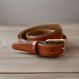 Mens Warehouse Brown Leather Belt Single Loop Full Grain Italian SilverBuckle 44